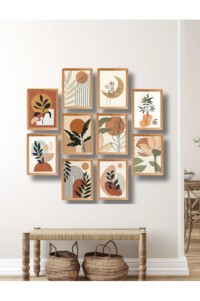 Nt Handmade 10 Parça Ahşap Çerçeve Görünümlü Bohem Duvar Dekoru Salon Oturma Yatak Odası Mutfak Için Tablo — 4. ürün görseli