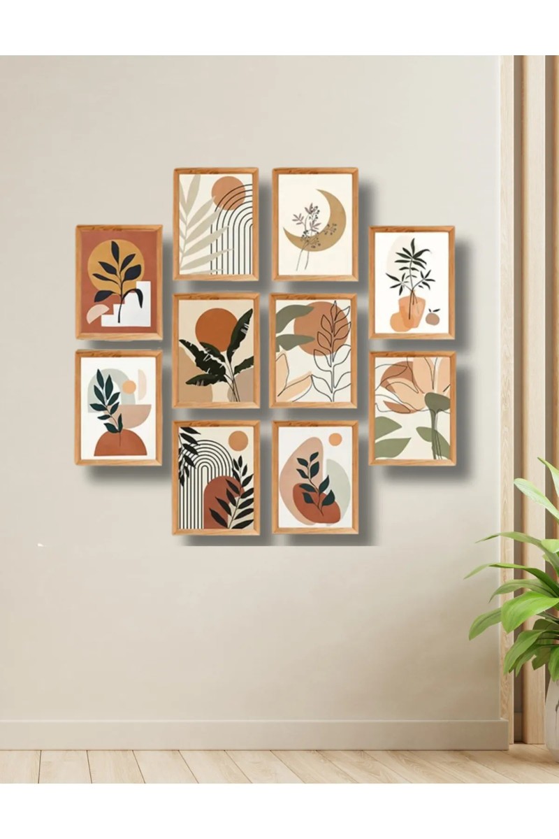 Nt Handmade 10 Parça Ahşap Çerçeve Görünümlü Bohem Duvar Dekoru Salon Oturma Yatak Odası Mutfak Için Tablo — 5. ürün görseli