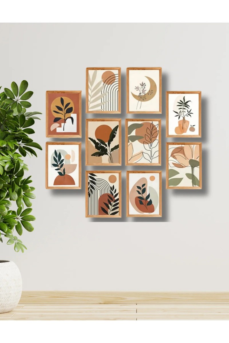 Nt Handmade 10 Parça Ahşap Çerçeve Görünümlü Bohem Duvar Dekoru Salon Oturma Yatak Odası Mutfak Için Tablo — 6. ürün görseli