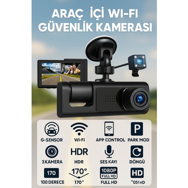 Crow'S Tech 1080P Dash Cam Full Hd Araç Içi Kamera Ön Arka ve Iç Kayıt 3 Kamera Gece Görüşlü G Sensör Geniş fiyatı ve görseli
