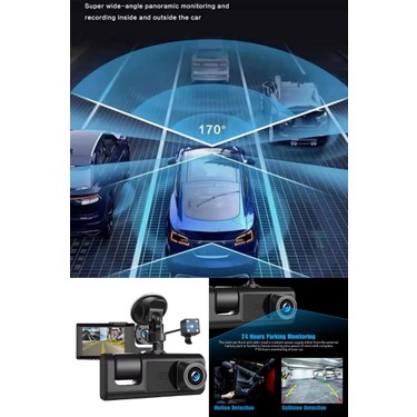 Crow'S Tech 1080P Dash Cam Full Hd Araç Içi Kamera Ön Arka ve Iç Kayıt 3 Kamera Gece Görüşlü G Sensör Geniş — 3. ürün görseli