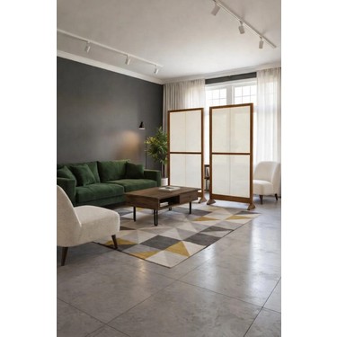 Pinoxi 180CM x 100CM Masif Ahşap Çerçeveli Ayaklı Kumaş Paravan Seperatör Oda Ayırıcı Dekor 180CM x — 3. ürün görseli