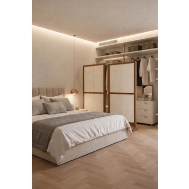 Pinoxi 180CM x 100CM Masif Ahşap Çerçeveli Ayaklı Kumaş Paravan Seperatör Oda Ayırıcı Dekor 180CM x — 5. ürün görseli