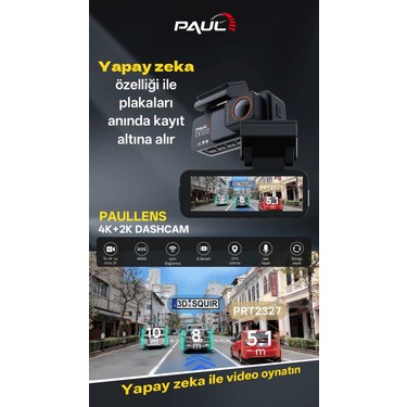 Paul 4K Yapay Zekalı Araç Kamerası Ön Arka Plaka Okuma, Hız Göstergesi, Gps Harita, Adas, 5g — 5. ürün görseli
