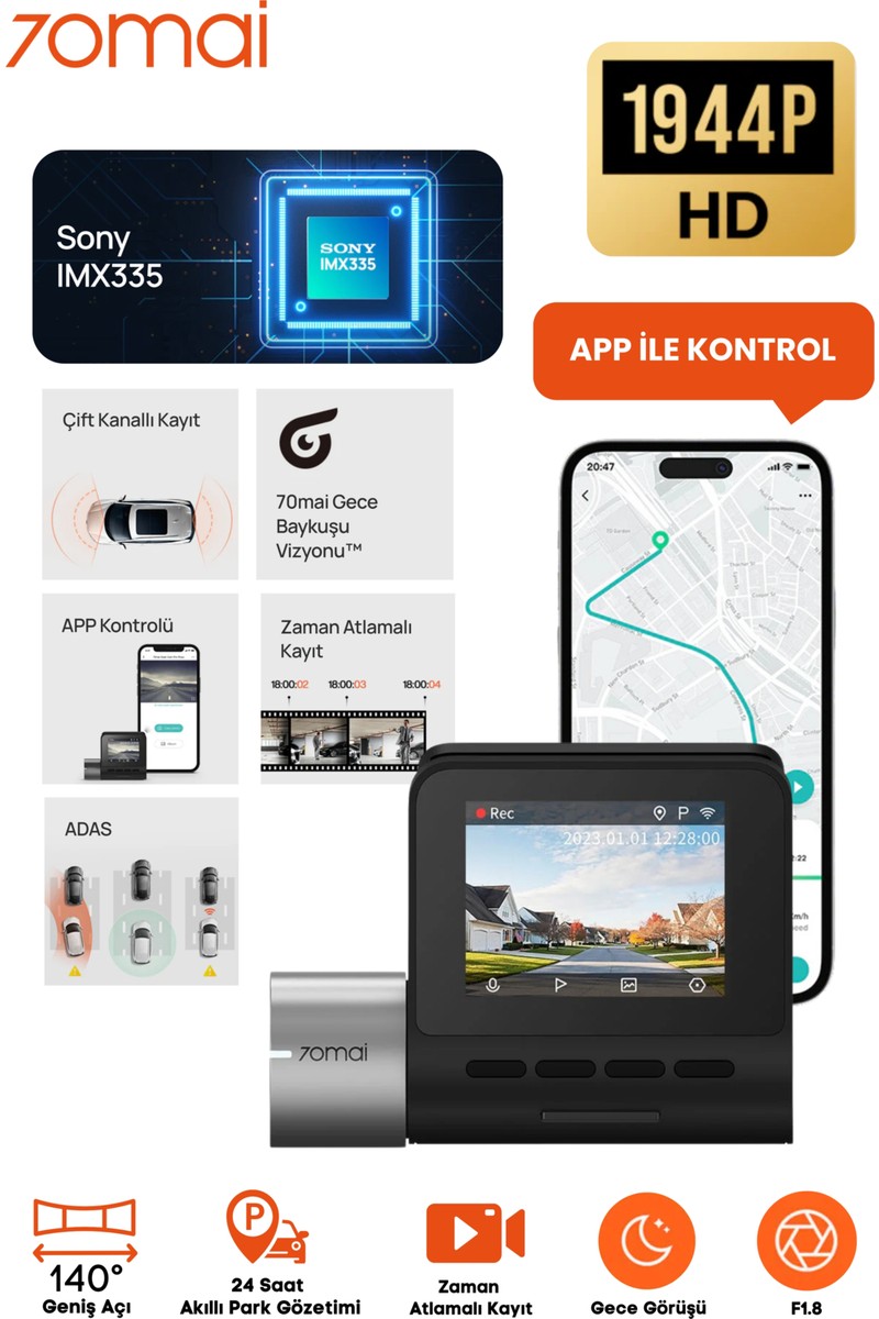 70MAI A500 S Pro Plus Dahili Gps Araç Kamerası