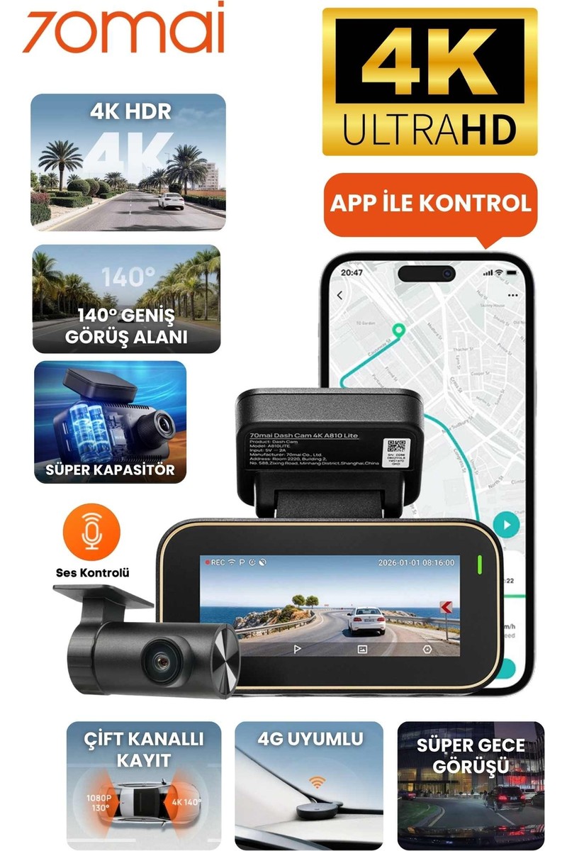 70MAI A810 Lite Ön Kamera + RC21 Arka Kamera