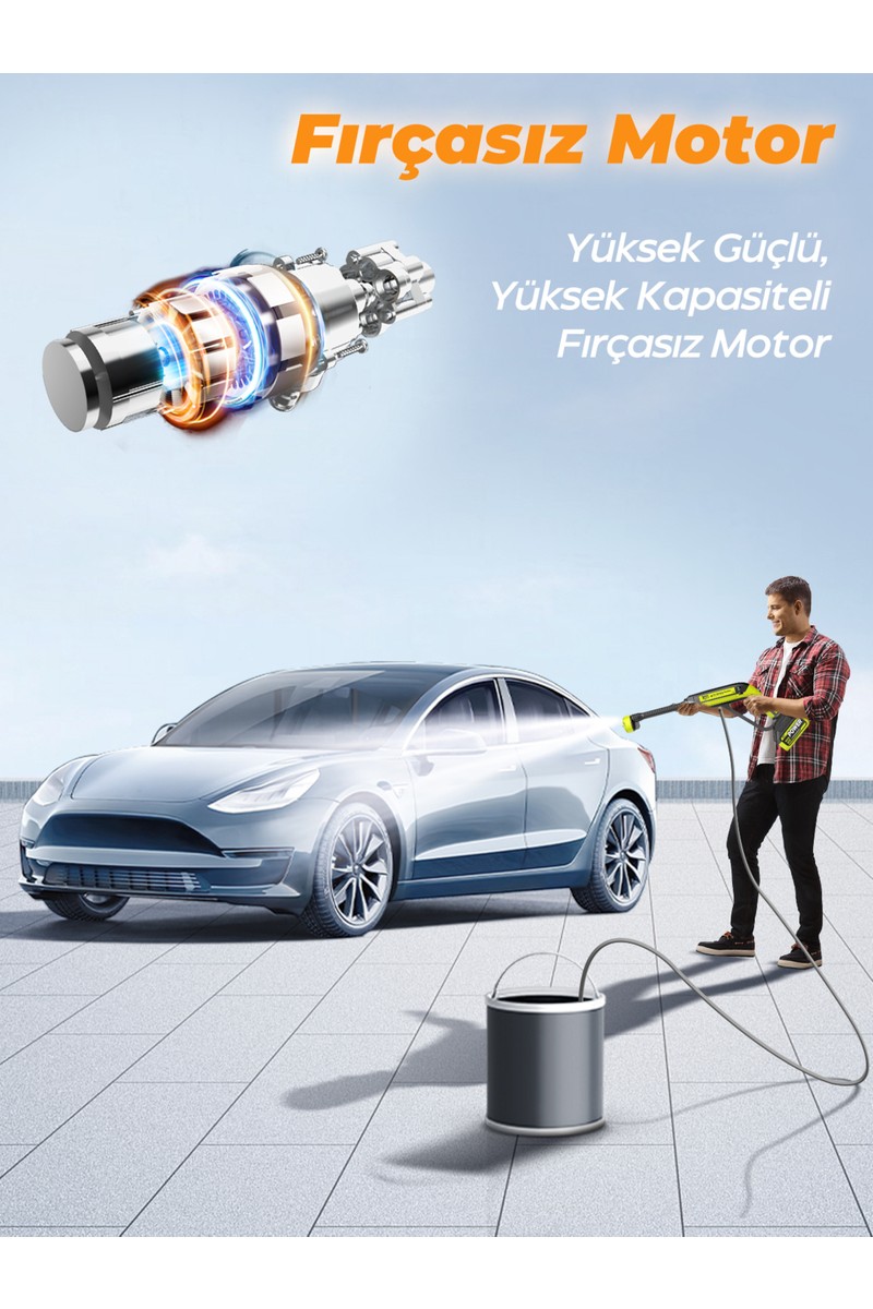 7Go 7Go 7CW02 Akülü Şarjlı Yüksek Basınçlı Araç ve Bahçe Yıkama Temizleme Tabancası | 2 Batarya, 5m Hortum, Köpük Aparatı — 3. ürün görseli