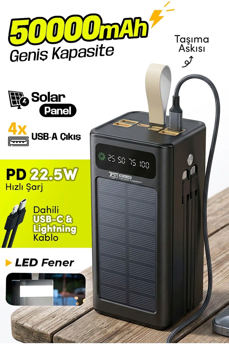 7go Gpw-01 50.000 mAh Solar Powerbank 22.5 W Hızlı Şarj, 4