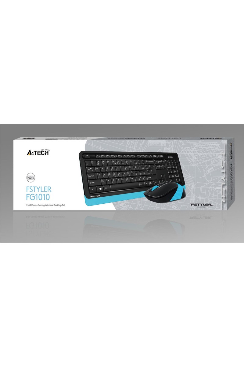 A4Tech FG1010 Kablosuz Q Trk Optic Mouse Siyah/Mavi Multimedya Klavye - Mouse Set