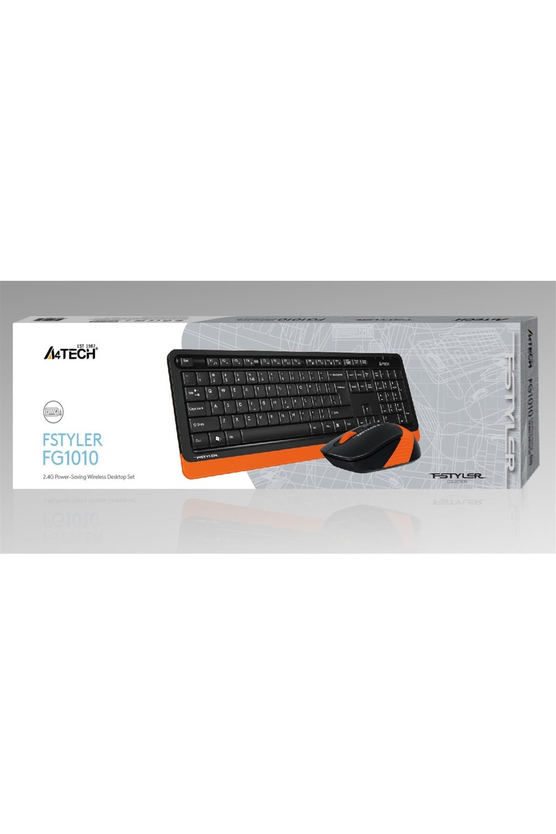 A4Tech FG1010 Nano Alıcı 2000DPI Kablosuz Multimedia Türkçe Klavye + Mouse Seti - Siyah/Turuncu