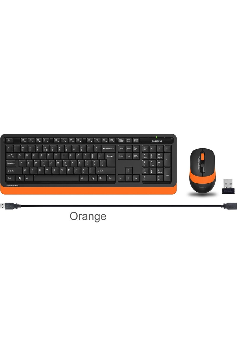 A4Tech A4Tech FG1010 Nano Alıcı 2000DPI Kablosuz Multimedia Türkçe Klavye + Mouse Seti - Siyah/Turuncu — 2. ürün görseli