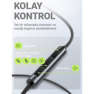 Acefast Acefast 3.5mm Kablolu HD Mikrofonlu Kulaklık Uzaktan Kumandalı Aux Girişli Kulaklık 1.2 Metre - — 5. ürün görseli