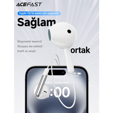Acefast Acefast USB-C Kablolu Mikrofonlu Kulaklık Uzaktan Kumandalı Type-C Kulaklık 1.2 Metre - Beyaz - L3 — 6. ürün görseli