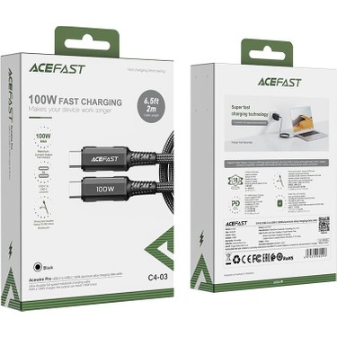 Acefast Acefast USB-C to USB-C 2 Metre Kablo 5A -100W Güç PPS 2.0 - Super Hızlı Şarj - Apple Uyumlu Type-C — 3. ürün görseli