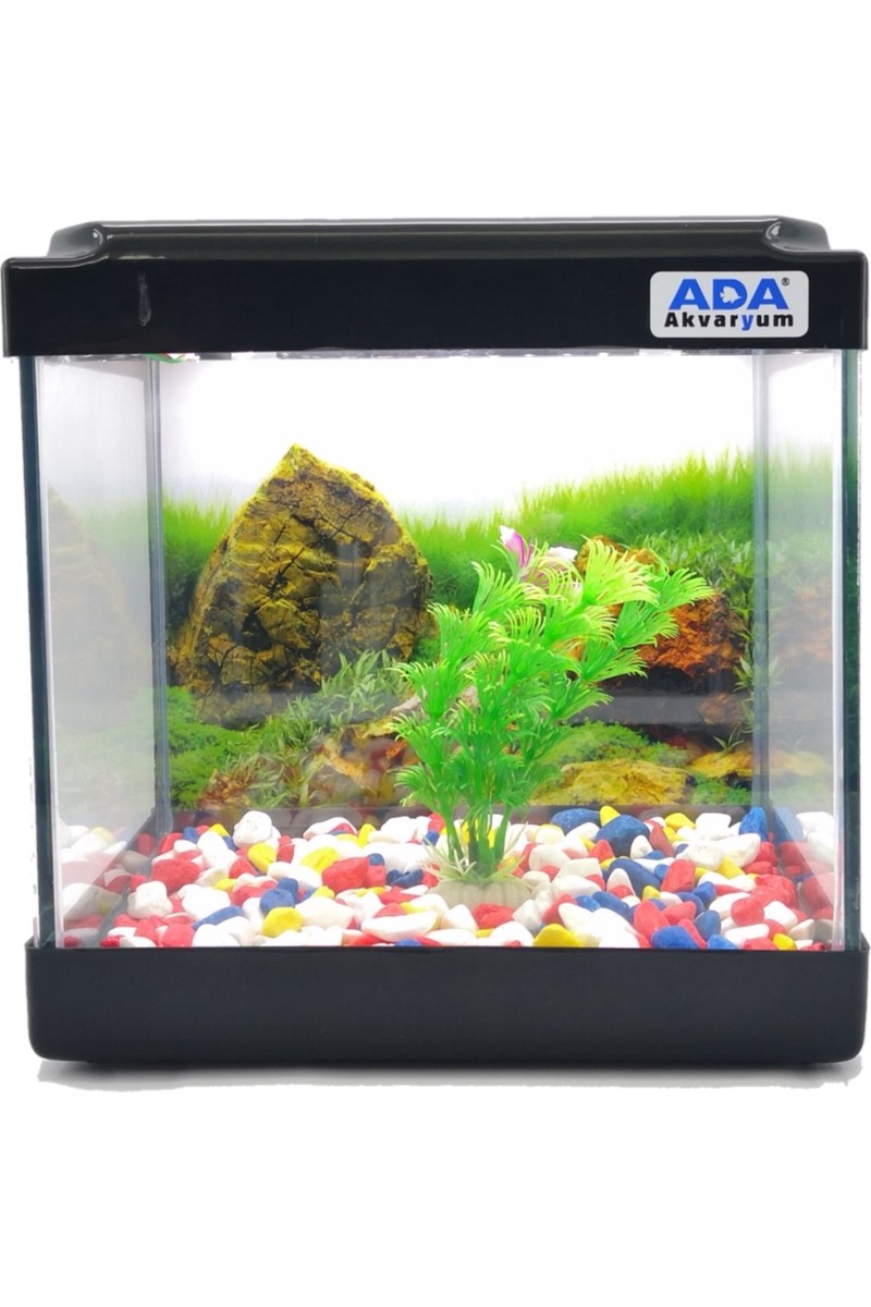 Ada Akvaryum Ada Akvaryum Mini Akvaryum Siyah 20X20X15 Akvaryum Renkli Çakıl Plastik Bitki Arka — 3. ürün görseli