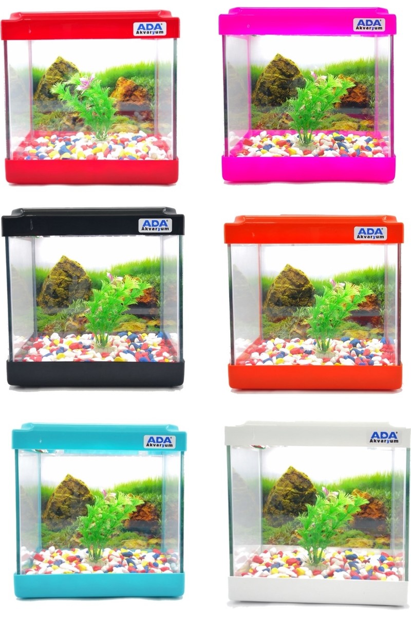 Ada Akvaryum Ada Akvaryum Mini Akvaryum Siyah 20X20X15 Akvaryum Renkli Çakıl Plastik Bitki Arka — 4. ürün görseli