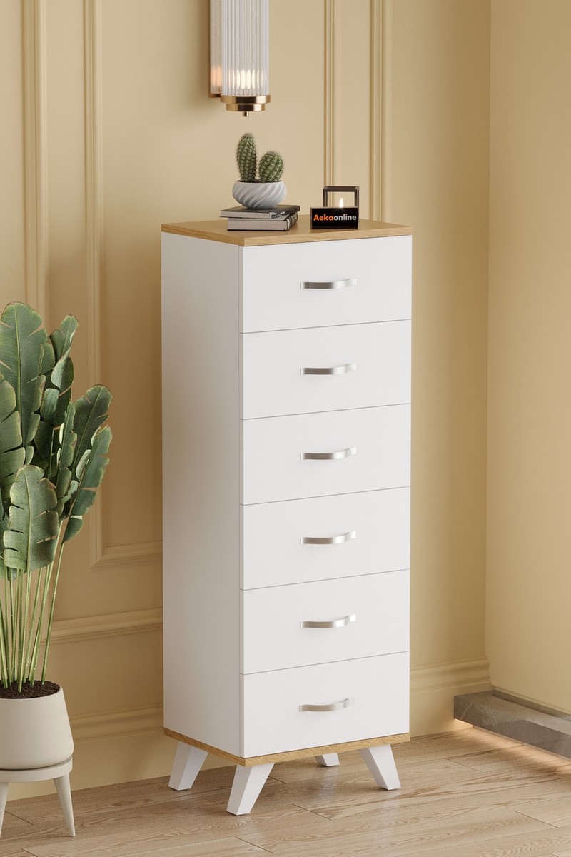 Aeka Aeka AE-3038 Belinda 6 Çekmeceli Beyaz Çam Şifonyer Komodin 132 45 36 cm — 3. ürün görseli