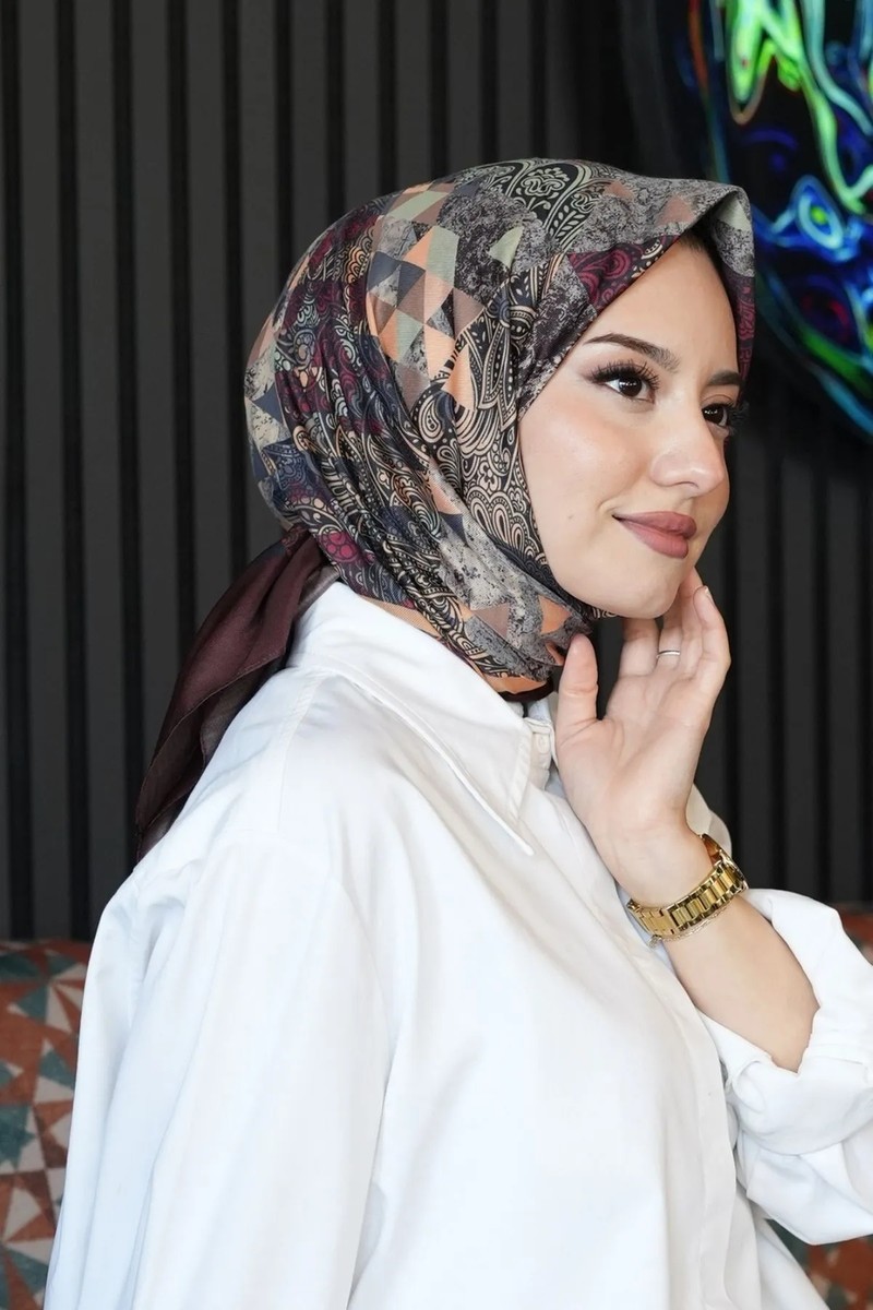 Afvente Paisley Desen Bordo Soft Pamuk Eşarp - Bordo