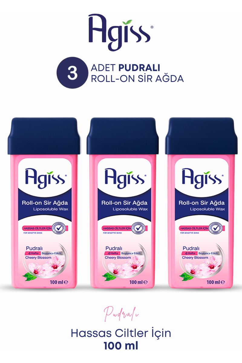 Agiss Pudralı Roll-On Sir Ağda 100 ml x 3'lü Paket – Hassas Ciltler İçin Yumuşak ve Etkili Epilasyon