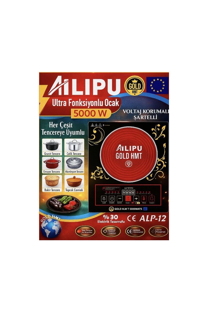 Ailipu Ailipu 5000W Elektrikli Ocak Gold Hmt Tüm Tencerelerle Uyumlu Dokunmatik — 4. ürün görseli
