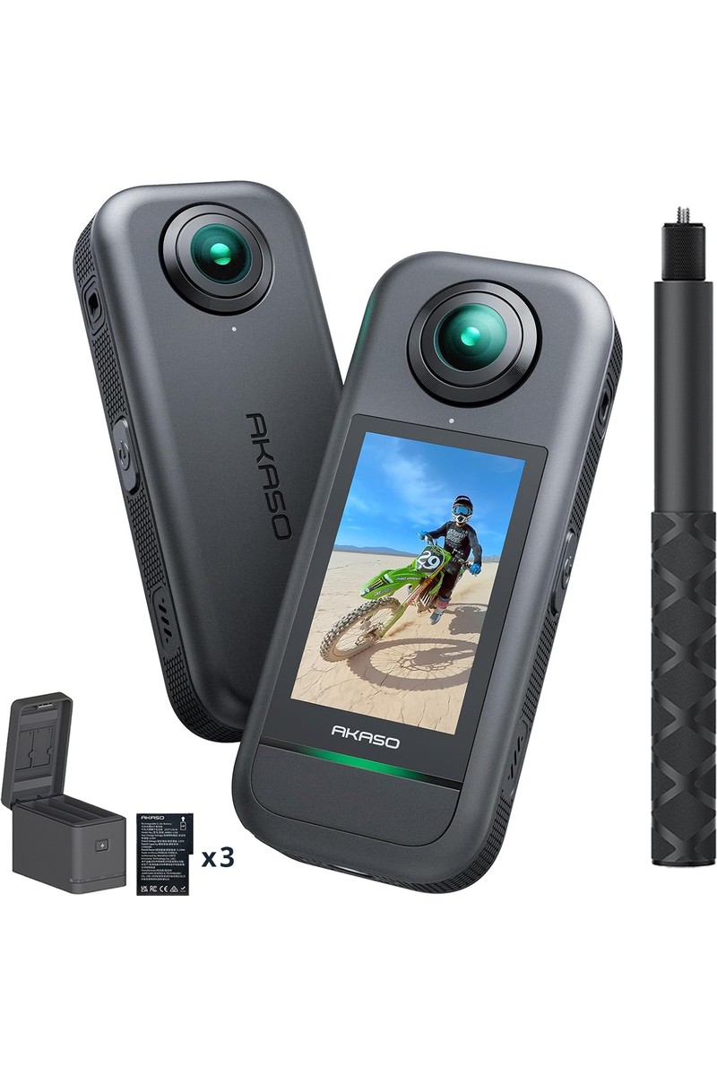 Akaso 360 Creator Combo Aksiyon Kamera 5.7k 360° Video, 48MP Sensör, 72MP 360° Fotoğraf, Görünmez Selfie Çubuğu, aı takip