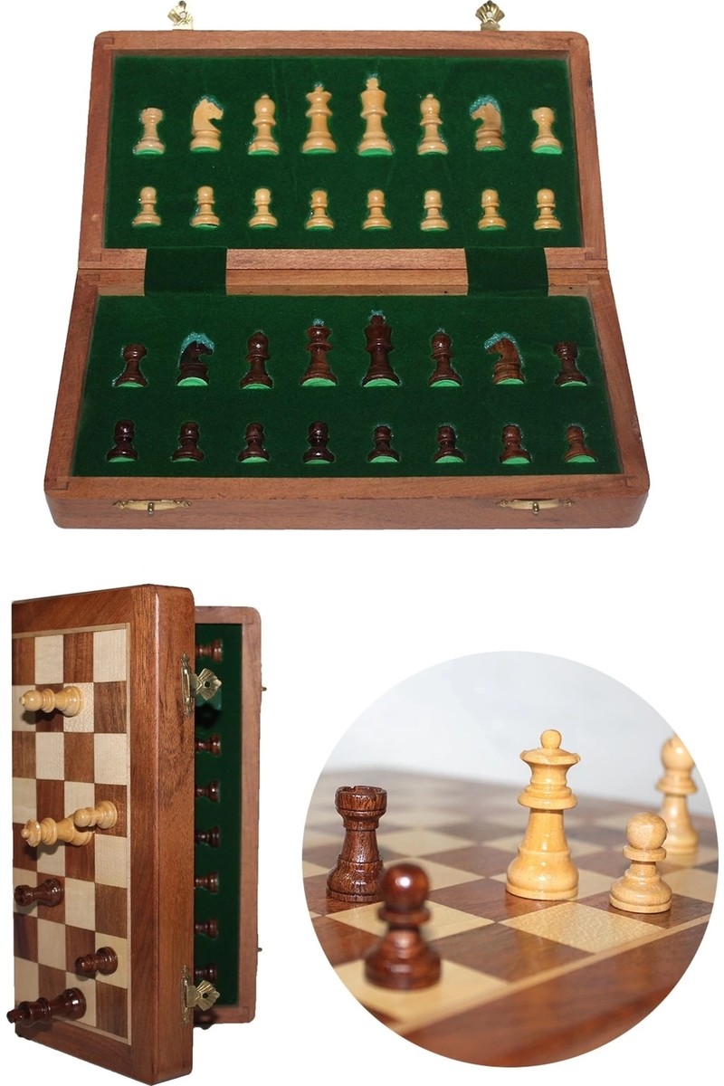 ALFA AKSESUAR 03 Mıknatıs Taşlı Ahşap Katlanabilir Kutulu Satranç Oyunu 17.5 cm G611