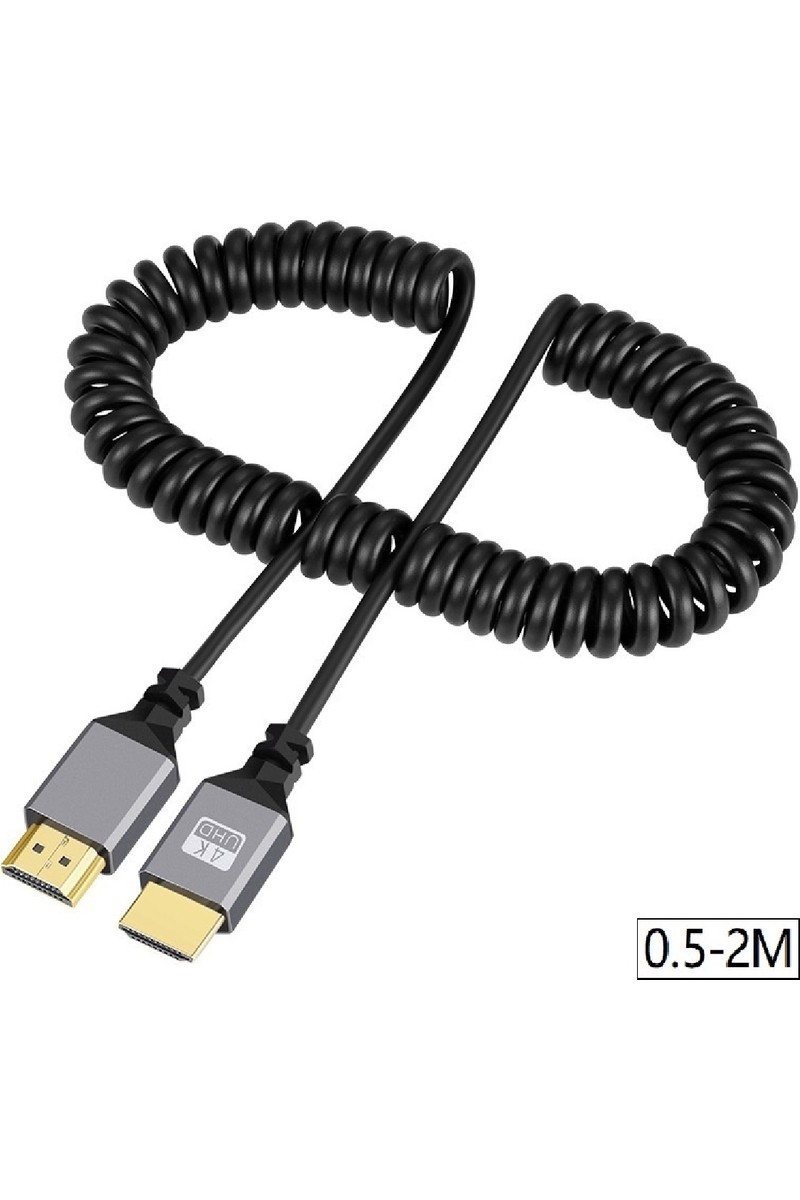 Alfais 4414 HDMI Kablo 0.5-2 Metre Spiral Yaylı Fullhd 4K 60Hz UHD Siyah-Gri Materyal