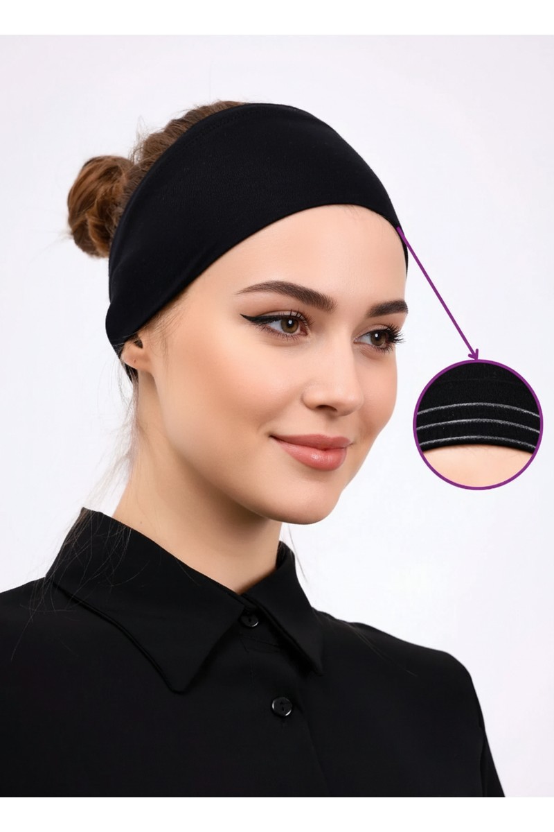 Aliva Scarf Kaymayan Silikonlu Bandana Bone Siyah - Kadın Tesettür Dikişsiz Kaymaz Geçme - Sportif Saç Bandı