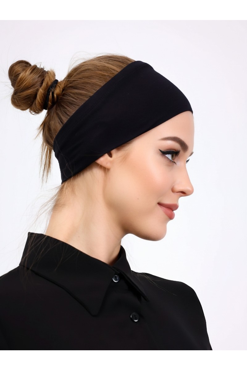 Aliva Aliva Scarf Kaymayan Silikonlu Bandana Bone Siyah - Kadın Tesettür Dikişsiz Kaymaz Geçme - Sportif Saç Bandı — 3. ürün görseli