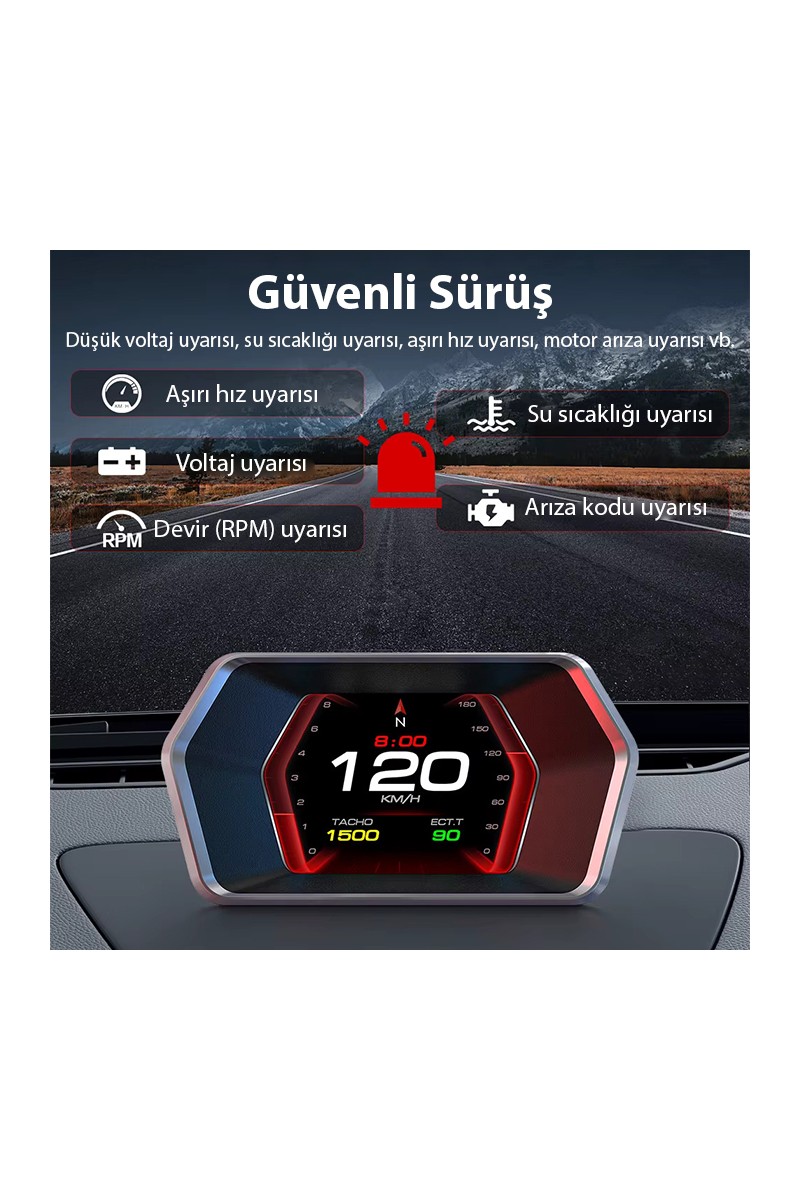 Ally Ally P17 Hud Obd2 & Gps Çift Sistemli Araç Bilgisayarı | Dijital Kilometre, Su ve Yağ Sıcaklığı Ölçer, Hız & Alarm Göstergeli Oto Elektroniği — 2. ürün görseli