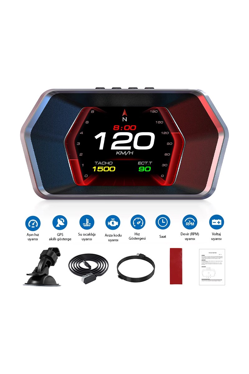 Ally Ally P17 Hud Obd2 & Gps Çift Sistemli Araç Bilgisayarı | Dijital Kilometre, Su ve Yağ Sıcaklığı Ölçer, Hız & Alarm Göstergeli Oto Elektroniği — 3. ürün görseli