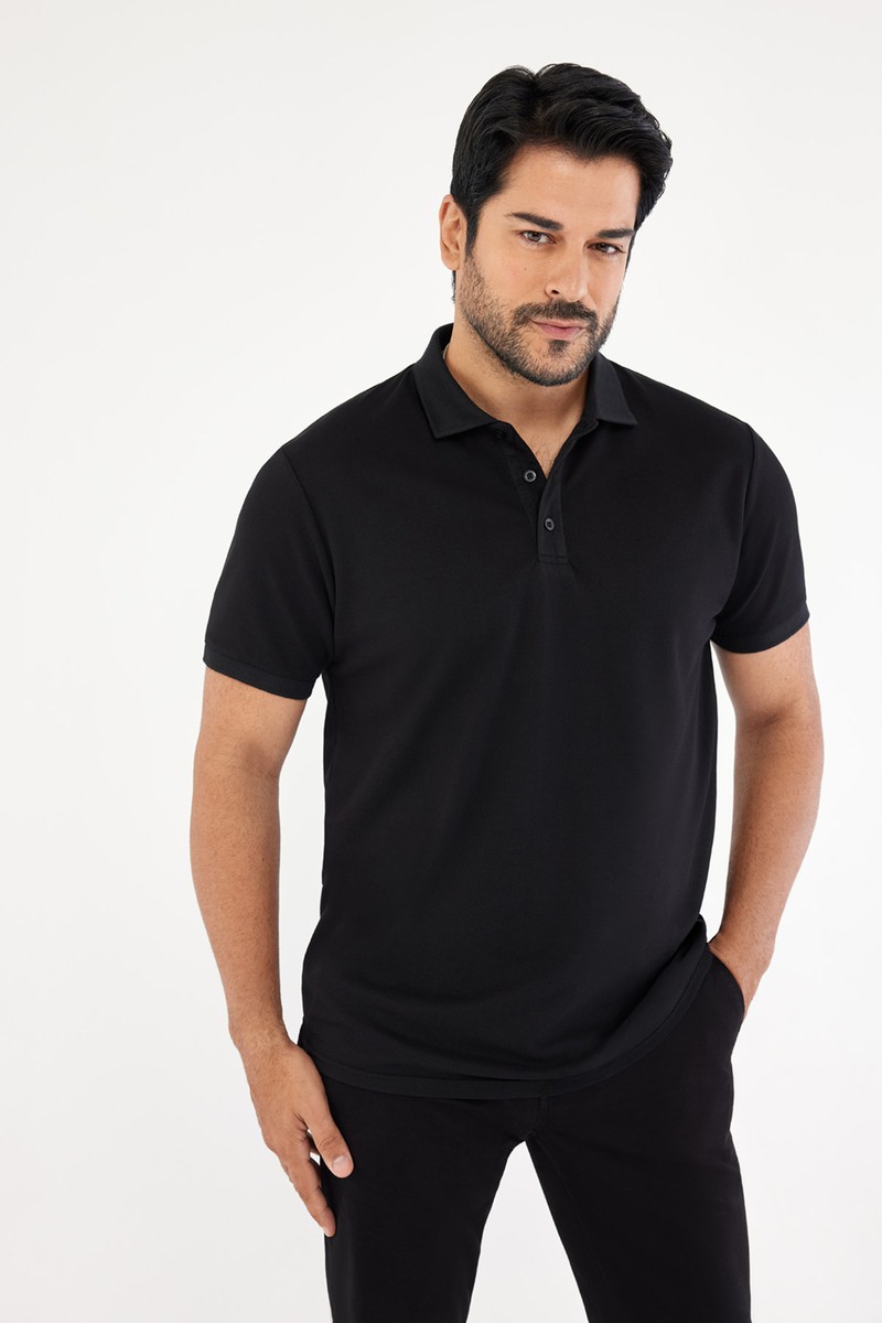 Altınyıldız Altınyıldız Classics AC&Co / Altınyıldız Classics Erkek Çekmeyen Pamuklu Kumaş Slim Fit Dar Kesim Simsiyah Kıvrılmaz Polo Yaka T-shirt — 2. ürün görseli