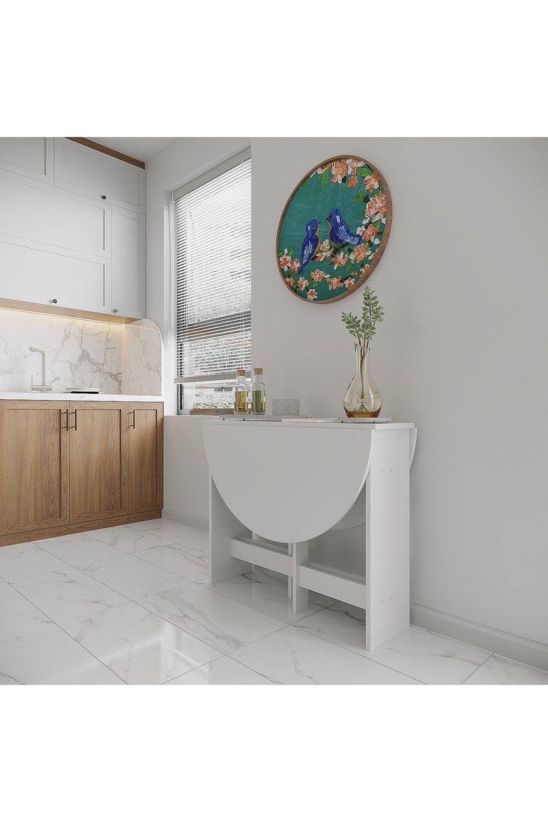 Ankara Orman Ürünleri Pratik Katlanır - Açılır Kapanır Yuvarlak Mutfak Yemek Çalışma Masası - 6 Kişilik - %100 Mdf