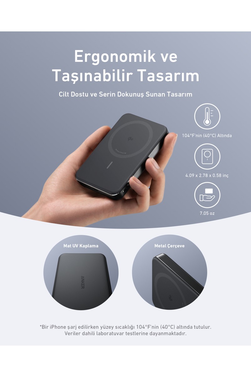 Anker Anker MagGo 10.000 mAh Powerbank, Manyetik Kablosuz Şarj, Siyah - A1664 — 2. ürün görseli