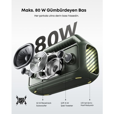 Anker Anker Soundcore Boom 2 Bluetooth 5.3 Hoparlör, 80W, IPX7 Su Geçirmez, Yeşil - — 2. ürün görseli