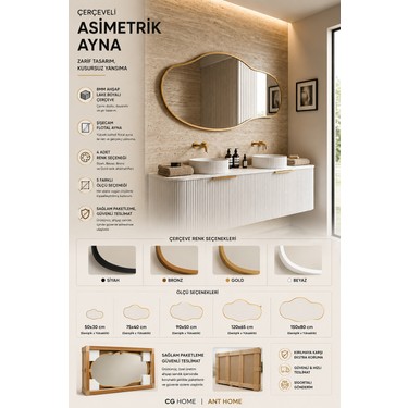 Ant Home Ant Home Asimetrik Ayna, Çerçeveli Ayna, Duvar Aynası, Konsol Aynası, Banyo Aynası, Çerçeveli — 4. ürün görseli