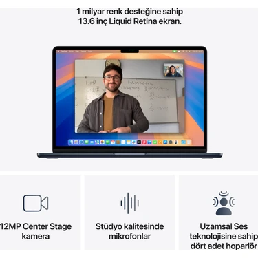 Apple Apple MacBook Air M4 16GB 256GB SSD macOS 13" Taşınabilir Bilgisayar Gece Yarısı MW123TU/A — 5. ürün görseli