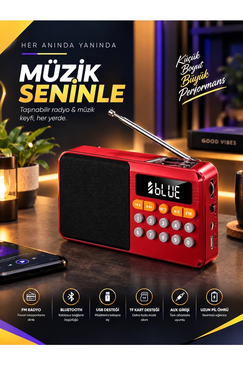 Apricot Apricot AP-R2 Taşınabilir Bluetooth Radyo Kırmızı 3 Watt Özellikli Nostalji — 5. ürün görseli