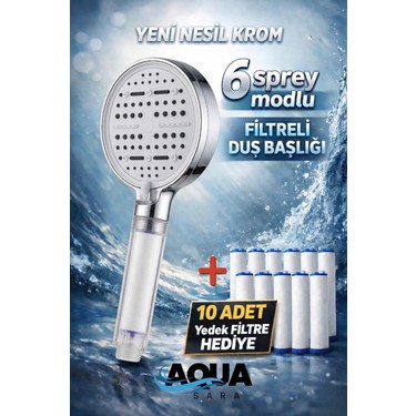 Aqua Sara Aqua Sara 6 Fonksiyonlu Filtreli Duş Başlığı Krom Renk (10ADET Yedek Filtre)| Su Arıtmalı, Klor ve fiyatı ve görseli