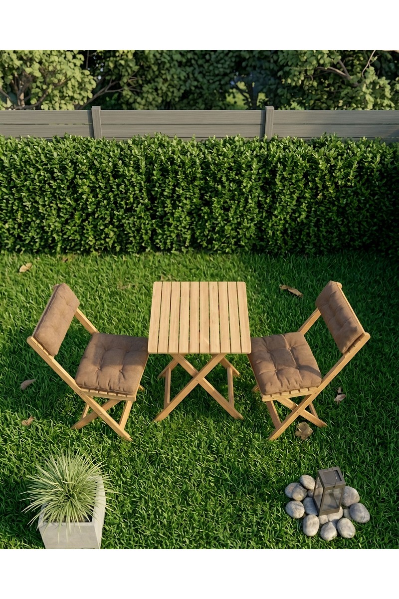 Ardora Ardora Home Duo Balkon Bahçe Mutfak Katlanır Masa Bej Rengi Minderli Sandalye Bistro Set — 2. ürün görseli