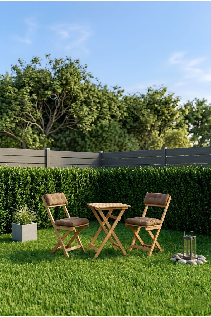 Ardora Ardora Home Duo Balkon Bahçe Mutfak Katlanır Masa Bej Rengi Minderli Sandalye Bistro Set — 3. ürün görseli