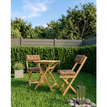 Ardora Home Ardora Home Duo Balkon Bahçe Mutfak Katlanır Masa Kahverengi Minderli Sandalye Bistro fiyatı ve görseli