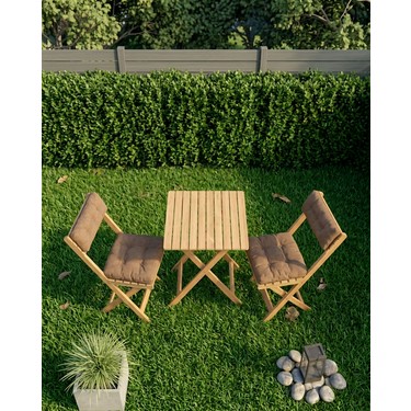 Ardora Home Ardora Home Duo Balkon Bahçe Mutfak Katlanır Masa Kahverengi Minderli Sandalye Bistro — 2. ürün görseli