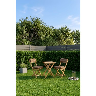 Ardora Home Ardora Home Duo Balkon Bahçe Mutfak Katlanır Masa Kahverengi Minderli Sandalye Bistro — 3. ürün görseli