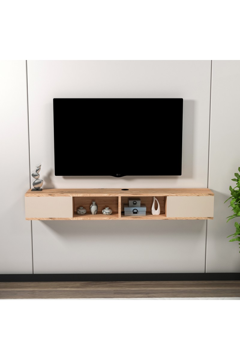 Arnetti Mayer Duvara Monte Raflı Tv Sehpası, Atlantik Çam Bej - Mayer