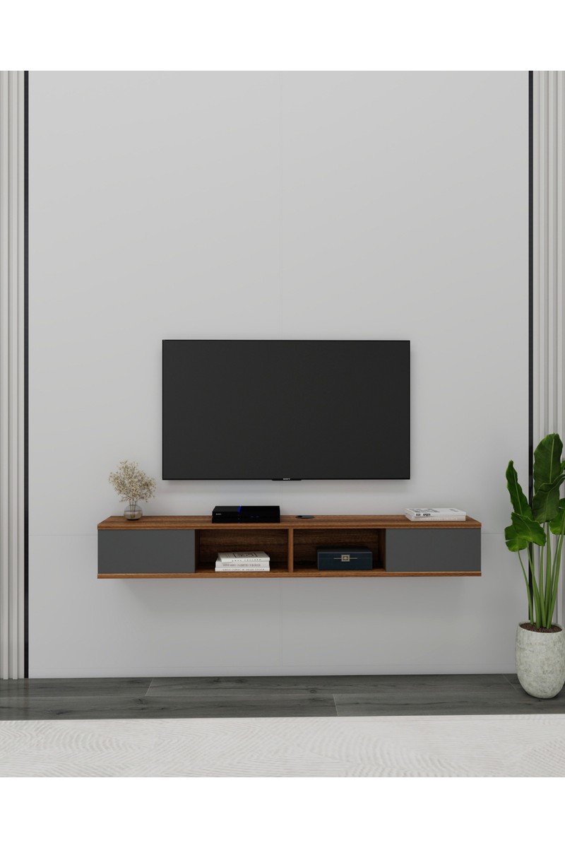Arnetti Mayer Duvara Monte Raflı Tv Sehpası, Ceviz Antrasit - Mayer