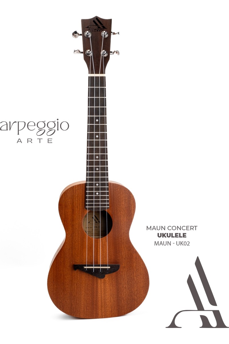 Arpeggio Arte UK02 Maun Kaplama Concert Ukulele – Başlangıç ve Hobi Için – Siyah Kılıf Dahil