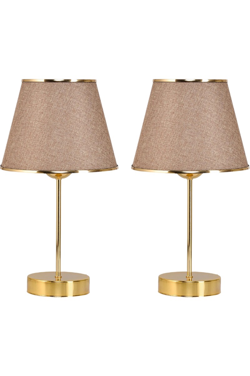 Art&Gift Art&Gift Star Gold Ayaklı Abajur Şeritli Kumbeji Kumaş Başlık Yatak Odası Salon Masa Lambası 2 Adet — 2. ürün görseli