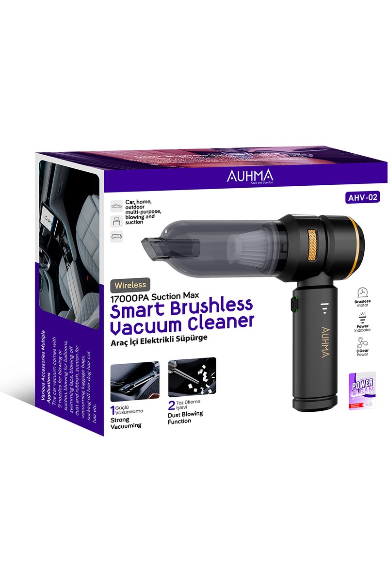 Auhma Auhma Ahv-02 Kablosuz Araç Içi Süpürge Siyah | 17000PA Güçlü Vakum | Fırçasız Motor | Üfleme & Vakum Özellikli | 9 Başlık + Type-C Kablo — 2. ürün görseli
