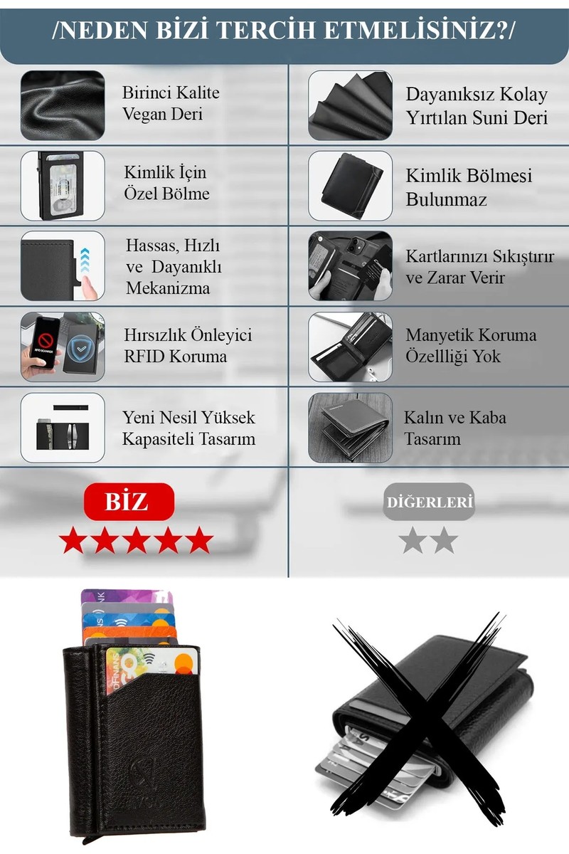 Avca Avca Erkek Siyah Orijinal Mekanizmalı Nakit Para Bölmeli RFID Hırsızlık Koruyuculu Özel Kutulu Çıtlı Deri Cüzdan Kartlık — 2. ürün görseli